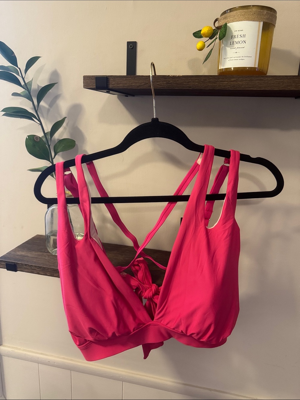 Women’s Strappy Tie-Back Bathing Suit Top— Hot Pink size 1X